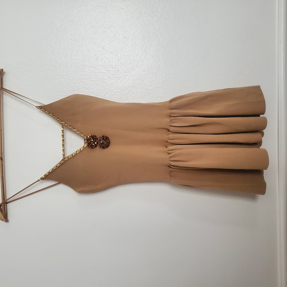 Ancosti  Spagheti Mini Elegant Khaki , Tan Sleeveless Dress Womens Sz Xs-S